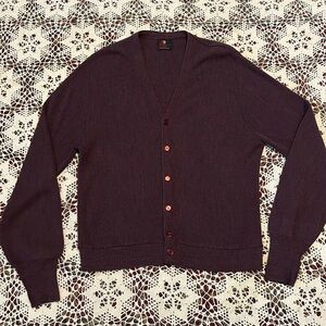 Vintage Arnold Palmer Men's V-Neck Button Cardigan Sweater - Dark Plum